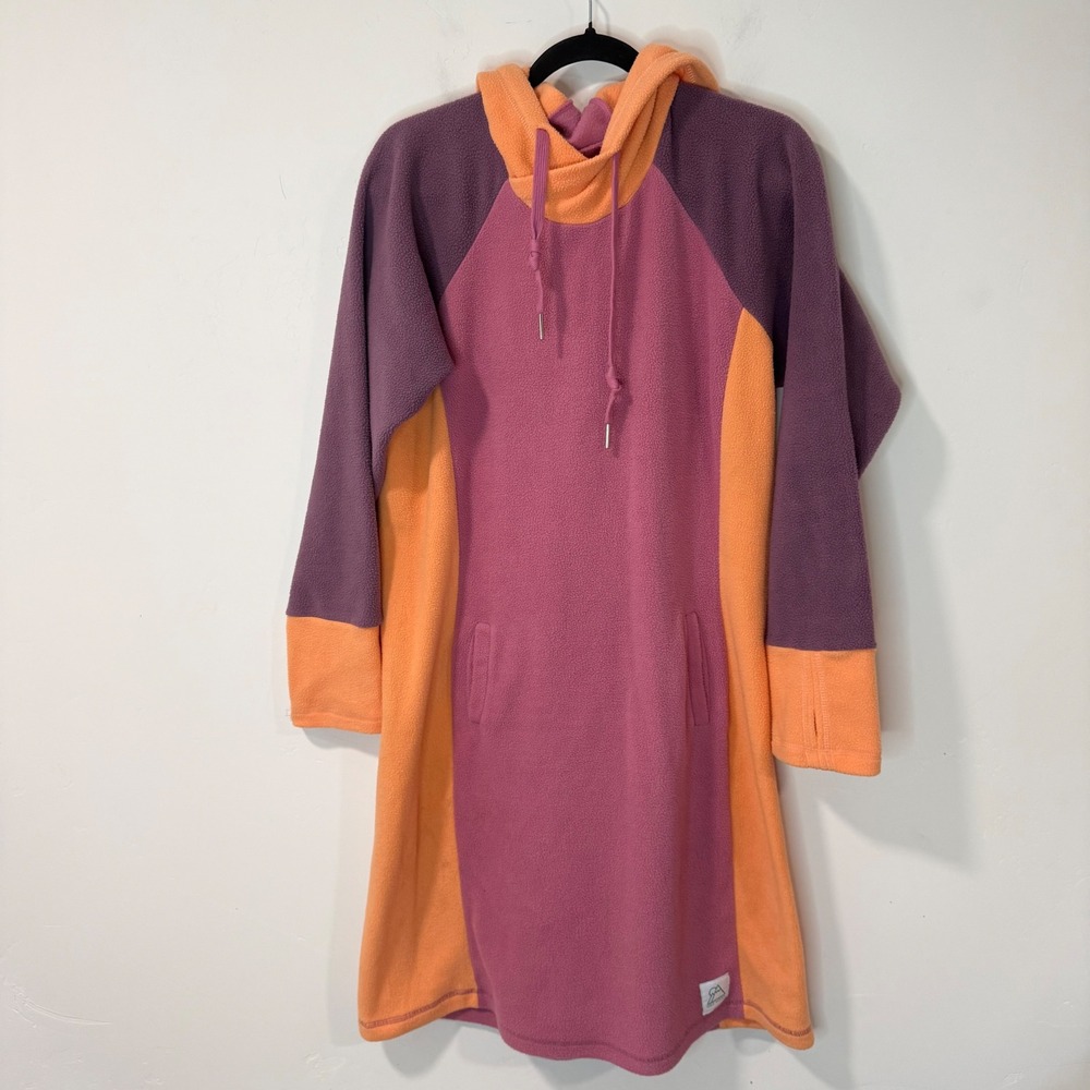 Wild Woods Womens Alpenglow Fleece Hoodie Dress XL Pink Orange Purple Colorblock